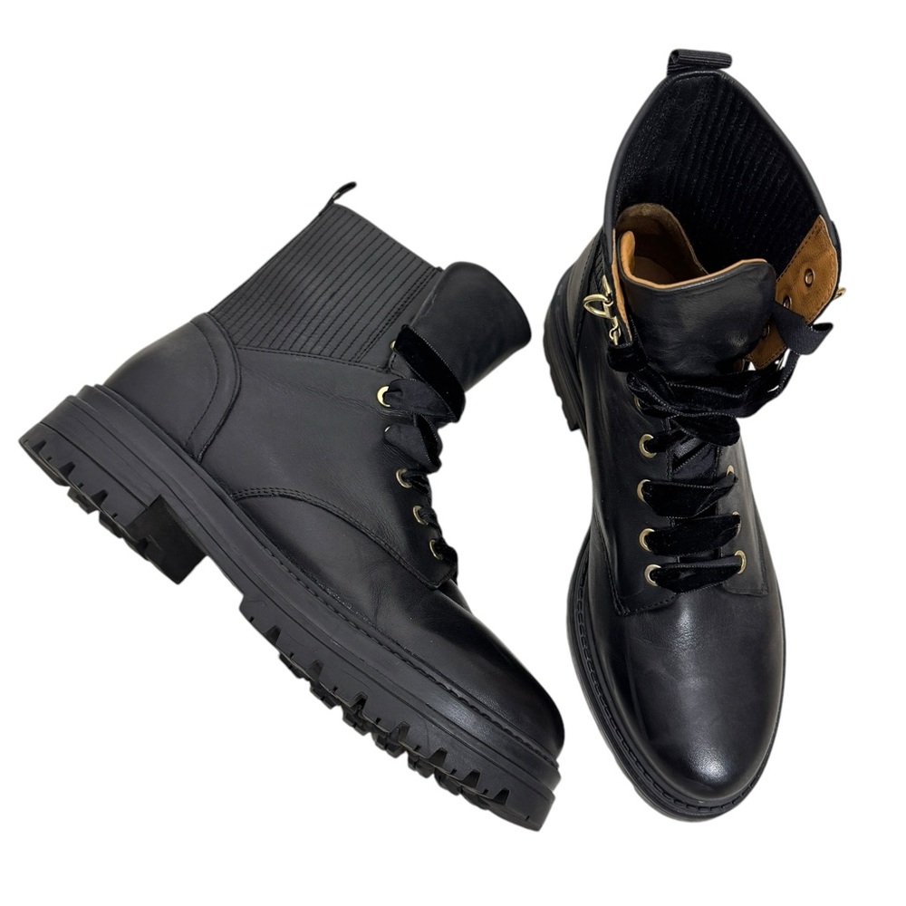 Sezane Niels Black Leather Lace Up Ankle Boots